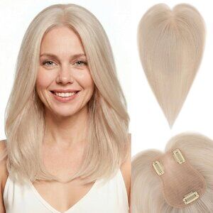 NEW 11" Real Human Hair Topper Curtain Bangs Light Ash Lace Mono Net Thinning